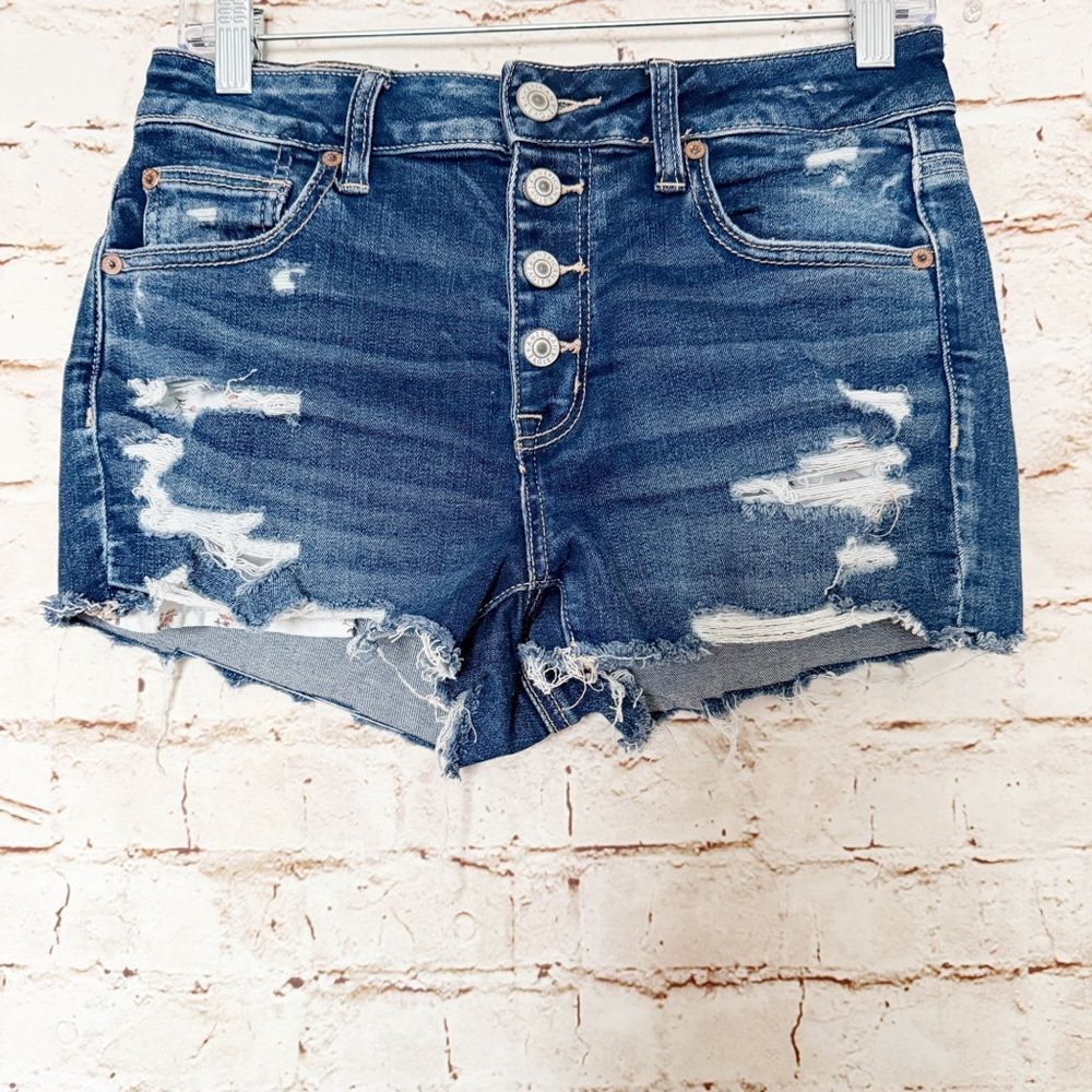American Eagle hi rise shortie denim shorts distressed
